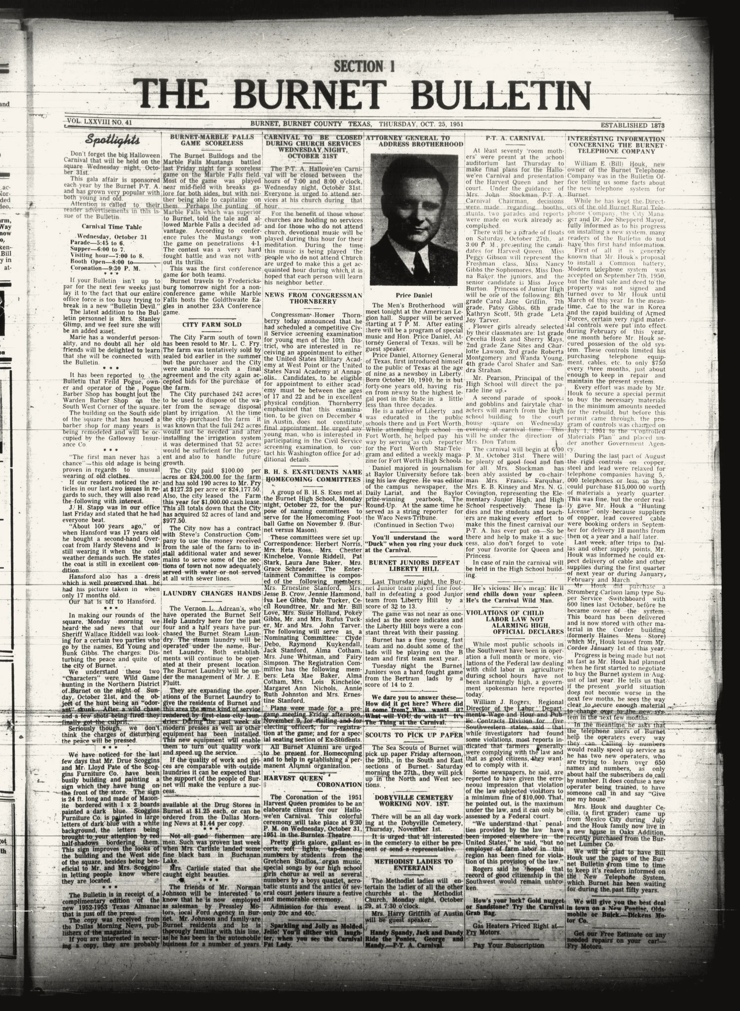 The Burnet Bulletin (Burnet, Tex.), Vol. 78, No. 41, Ed. 1 Thursday, October 25, 1951